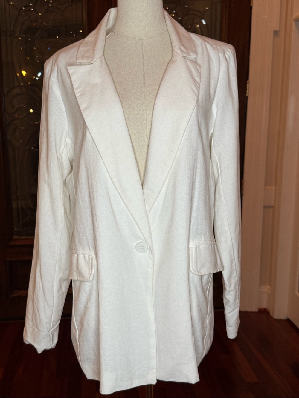 fab’rik White Relaxed One Button Blazer Jacket Large Lined Pockets L